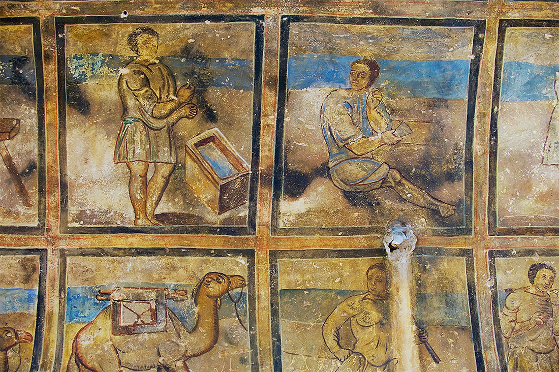 Calendrical frescoes on nave ceiling at Qusayr ‘Amra